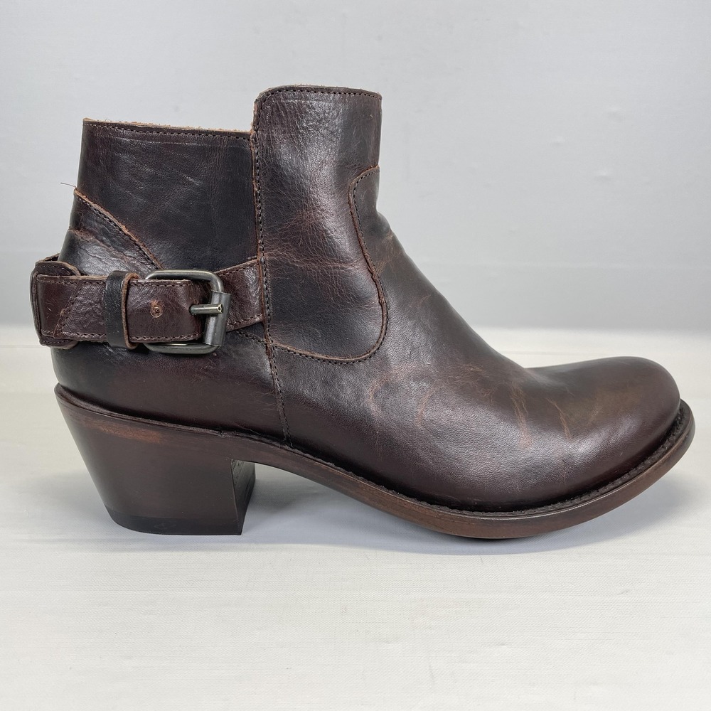 JB Dillon Ankle Boots Womens Size 8.5 Brown Leather Western Buckle Booties Shoes